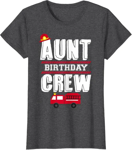 Vista 5 de Aunt Birthday Crew Fire Truck Fireman - Camiseta para fiesta de acogida, Negro, S