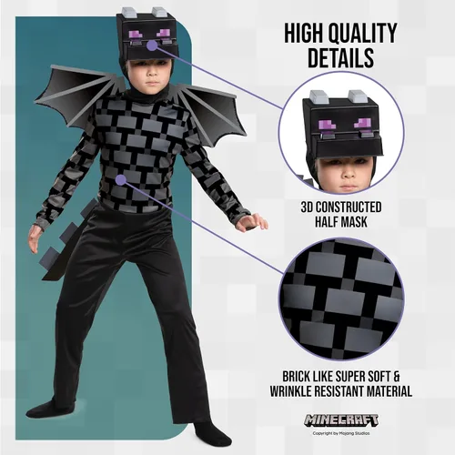 Vista 4 de Disfraz clásico de dragón Ender de Minecraft para niños, Multicolor