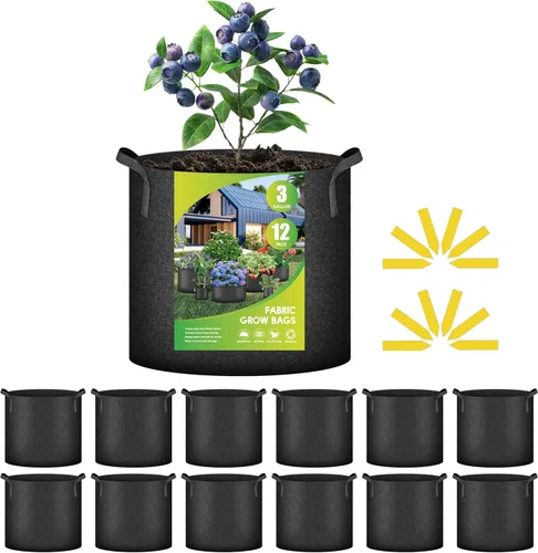 Vista 23 de iPower Paquete de 12 bolsas de cultivo de 1 galón, macetas de tela no tejida de aireación gruesa resistente con asas de nailon y 12 etiquetas