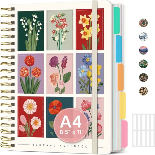 Vista 26 de Cuadernos grandes con forro en espiral para el trabajo con divisores y pestañas extraíbles, 8.5 x 11 pulgadas, bonito cuaderno de tapa dura de 5