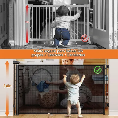 Vista 3 de Uamector Puerta retráctil para bebés y perros, puerta de seguridad de malla ajustable que se extiende hasta 72 pulgadas de ancho y 34 pulgadas