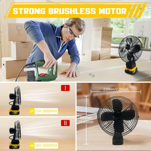 Vista 7 de F-an inalámbrico portátil para batería Dewalt de 20 V, ventilador inalámbrico alimentado por Ba-ttery, ventilador de motor sin escobillas de 20 W