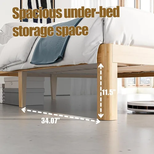 Vista 8 de Marco de cama de madera de bambú de 14 pulgadas con soporte de listones de metal Marco resistente reforzado, soporte de listones de metal,