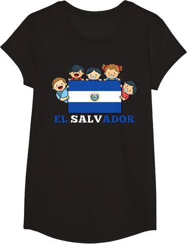Vista 6 de Camiseta salvadoreña del Mes de la Herencia Hispana con la bandera de El Salvador para niños, Negro