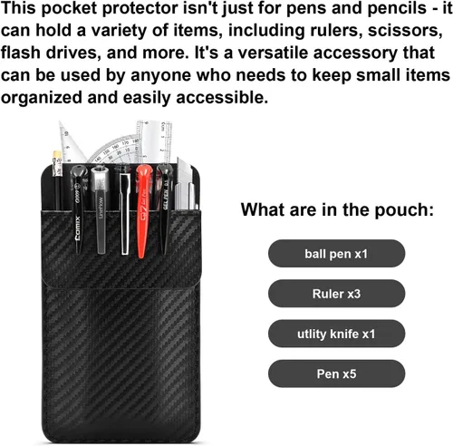 Vista 2 de Protector de bolsillo de cuero para hombres: un protector de bolsillo multiusos para camisas - Protector de bolsillo con patrón de fibra de carbono