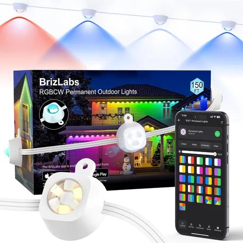 Vista 10 de BrizLabs Signature Luces Permanentes para Exteriores, 100 pies, 60 LED RGBCW, Luces Inteligentes de Casa de Navidad, Más de 200 Efectos
