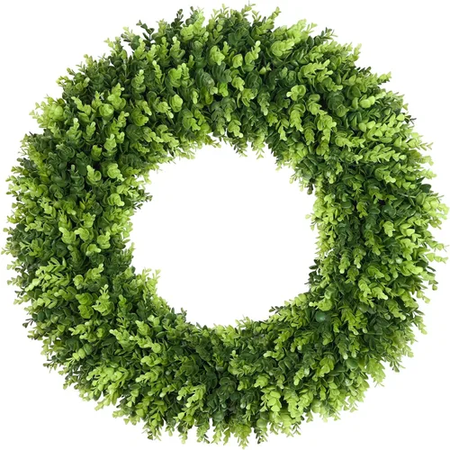 Vista 15 de DDHS Coronas de boj de 20 pulgadas para puerta delantera, corona de primavera artificial. Coronas para puerta delantera, granja, boda, verde, todo