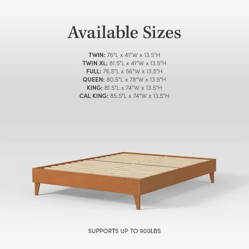 Vista 5 de Plataforma moderna para cama - Diseño de madera maciza - Fabricado en Estados Unidos - Fácil de armar, Madera, almendra