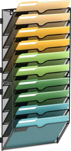 Vista 13 de SUPEASY Organizador de Archivos de Pared de Malla para Oficina, Soporte de Correo Colgante, Organizador de Pared para Revistas para Oficina Negro