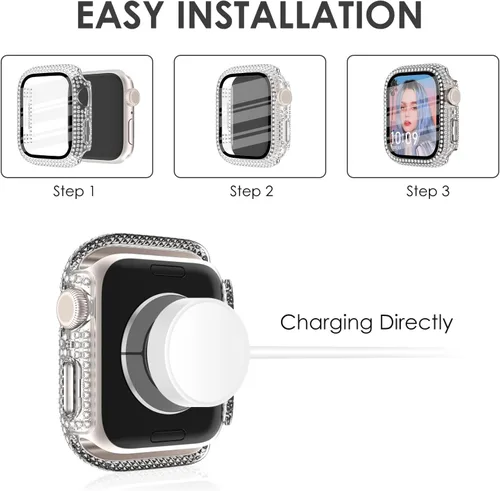 Vista 5 de CHANCHY Paquete de 4 fundas compatibles con Apple Watch de 1.496 pulgadas con protector de pantalla, 200 carcasas brillantes de cristal