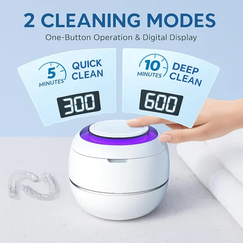Vista 4 de Máquina limpiadora ultrasónica de retenedores – Limpiador dental de alta calidad de 42 kHz para dentaduras, retenedores, joyas y más – Tanque de 6.1