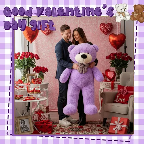 Vista 5 de Meooeck - Oso de peluche grande y grande, bonito regalo de felpa para novia, esposa, amante, aniversario de cumpleaños (lazo, 4 pies, morado)
