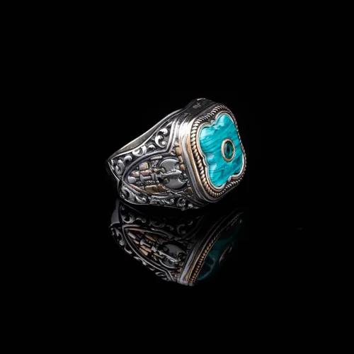 Vista 3 de Handmade Vintage Malachite Ax Ring - 925 Sterling Silver Men's Ring with Micro Jade Gemstone - 925 Sterling Silver Rings for Men - Birthday Gifts