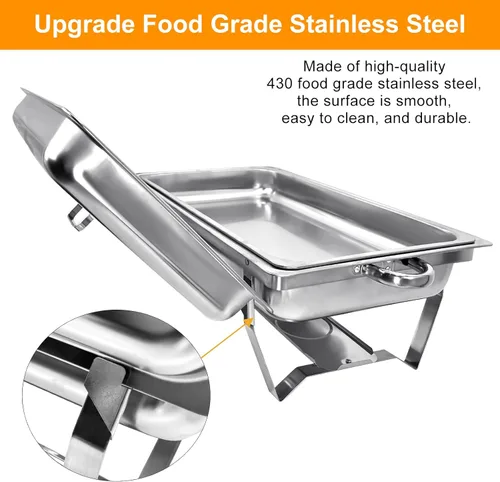 Vista 3 de Juego de 2 platos de 8 cuartos de galón para buffet de acero inoxidable, juego completo de calentador de alimentos con bandeja de agua