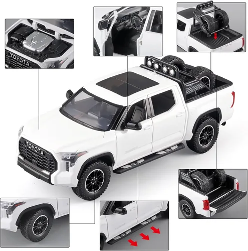 Vista 5 de OANMYJJO Camiones de juguete para niños 1/24 Tundra modelo de coche de metal fundido a presión camión de juguete tipo pickup con luz y sonido