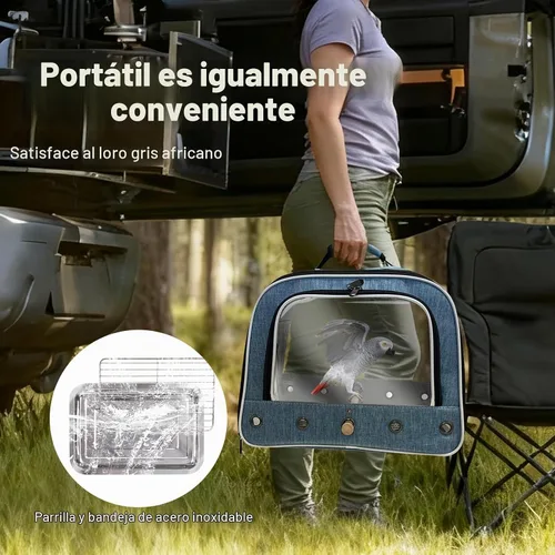 Vista 5 de Transporte de aves para pájaros grandes con bandeja y rejilla para percas Azul (Feather Blue)