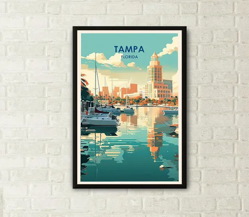Vista 2 de Póster de viaje de Tampa, póster de Tampa, póster de Florida, impresión de Tampa, pintura de Tampa, arte de ilustración, póster de viaje, colgante