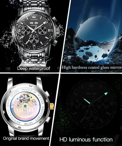 Vista 4 de OLEVS Relojes mecánicos automáticos para hombres sin batería reloj de hombre fecha cuerda automática impermeable acero inoxidable marca de lujo