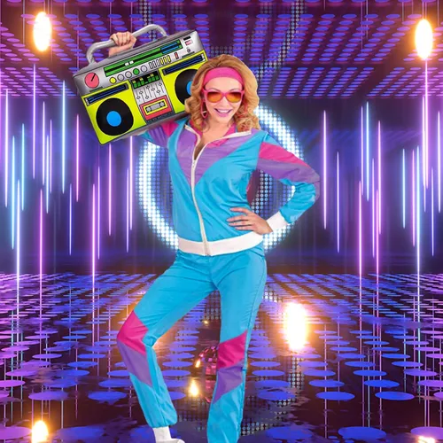 Vista 4 de Chándal de los años 80, disfraces de los años 80 para mujeres y hombres, chaqueta retro de los años 80, disfraz de hip hop, disfraz de discoteca