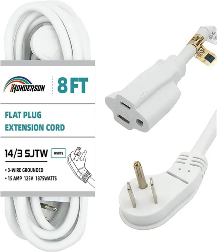 Vista 3 de Cable de extensión de enchufe plano para interiores, certificación UL, calibre 14, 3 pies, negro, 3 clavijas, resistente, cable de alimentación SJTW
