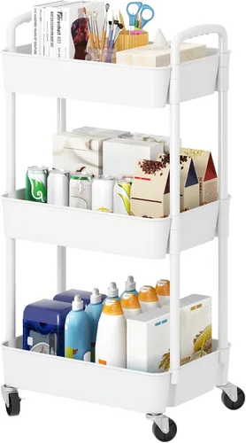 Vista 13 de Carritos de Almacenamiento de 3 Niveles Laiensia, Carrito Rodante Utilitario Multifunción Organizador de Almacenamiento de Cocina, Carrito