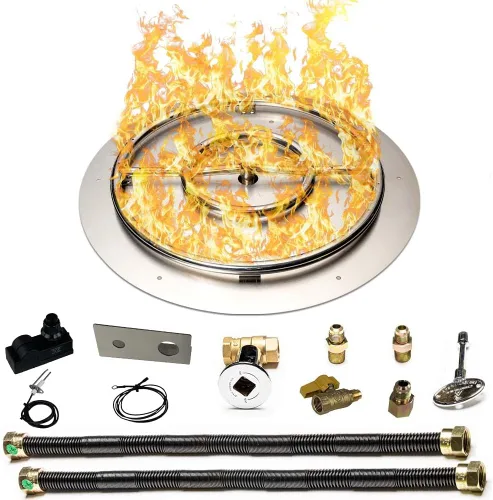 Vista 16 de Kit de sartén y anillo de acero inoxidable para quemador de hoguera, con encendido por chispa para fogatas de propano líquido, sartén de 18