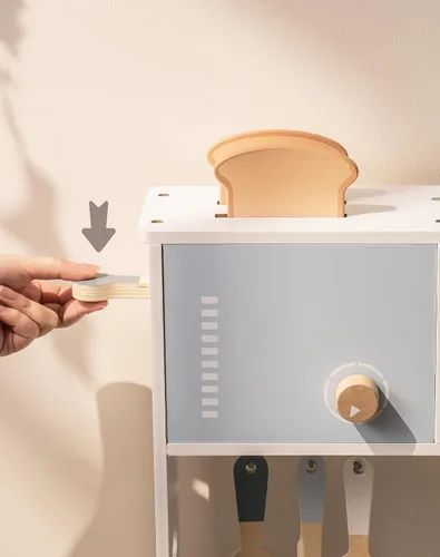 Vista 5 de ROBUD Cocina de juguete para niños – Cocina de juguete de madera con caja de plantación, juego de cocina Montessori con máquina de hielo y horno