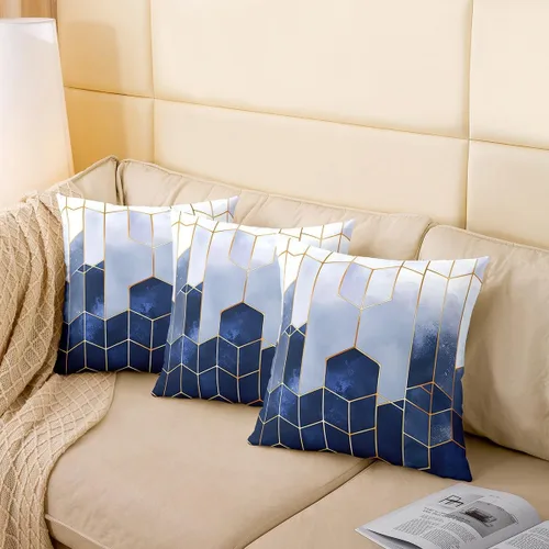 Vista 4 de Juego de 2 fundas de almohada de mármol de 16 x 16 pulgadas, fundas de cojín geométricas de mármol con diseño de panal de abeja, fundas de almohada