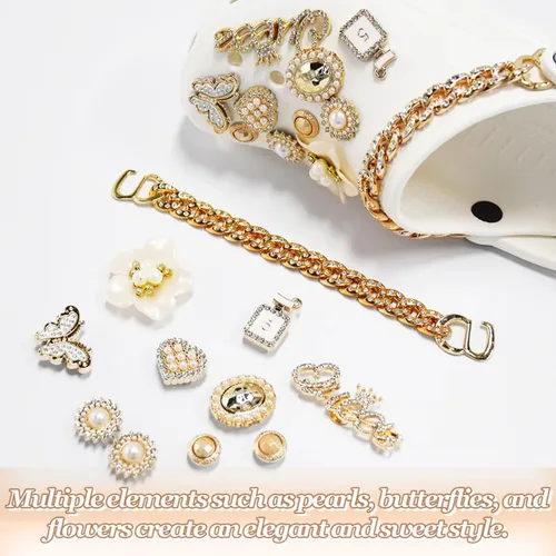 Vista 2 de Abalorios brillantes para zapatos de oro femenino, accesorios de zapatos de cadena brillante para mujeres, zuecos de flores, joyas, joyas