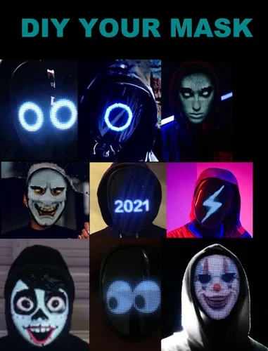 Vista 6 de Máscara LED transformadora facial con aplicación controlada - Máscara LED programable para Halloween máscara luminosa digital para disfraces fiesta