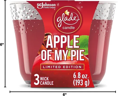 Vista 7 de Glade Vela aromática infundida con aceites esenciales, vela ambientadora, vela de 3 mechas (Apple of My Pie)