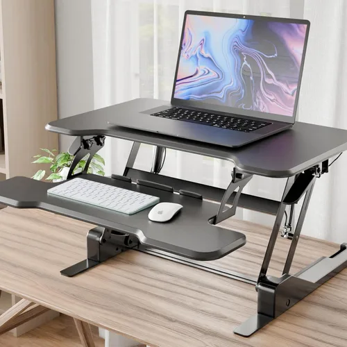 Vista 6 de Mount-It! Convertidor de escritorio de pie ajustable en altura, elevador compacto de escritorio de mesa de 30 pulgadas de ancho con resorte de gas