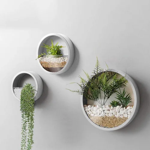Vista 8 de Juego de 3 macetas de pared, modernas macetas redondas de vidrio para suculentas, maceta circular colgante de hierro para hierbas, cactus pequeño
