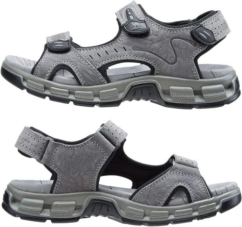 Vista 5 de CAMEL CROWN - Sandalias de piel para hombre, con puntera abierta, sandalias para senderismo, playa, deportes, pesca, sandalias de verano, con correa