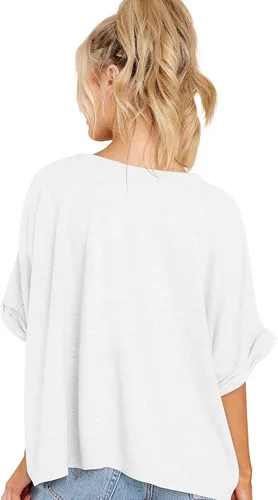 Vista 5 de Camiseta de manga corta para mujer, de gran tamaño, cuello redondo, holgada, casual, para verano