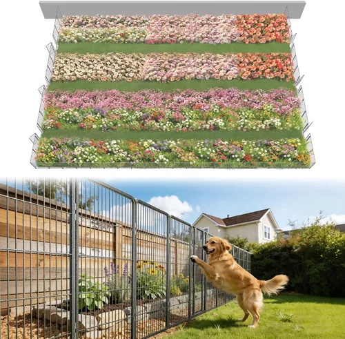 Vista 80 de FXW Valla de jardín al aire libre para el patio, 17 pulgadas de alto x 29.3 pies de largo, barrera de metal resistente para animales, para perros