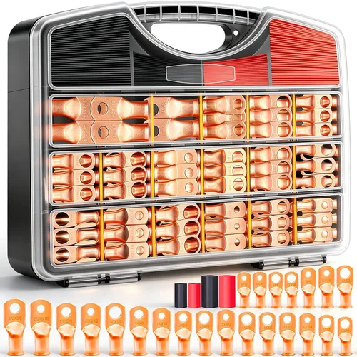 Vista 13 de Twidec/130PCS Kit de terminales de cable de batería de cobre AWG2 4 6 8 10 12 14 16
