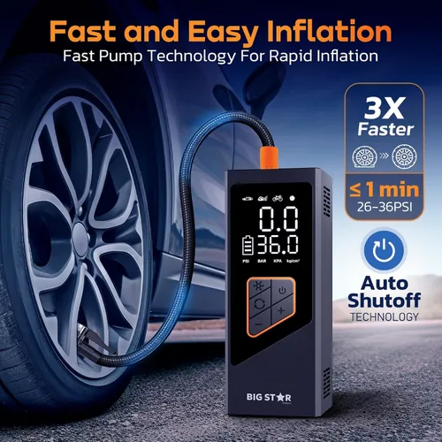 Vista 2 de Compresor de aire portátil para inflador de neumáticos, 150 PSI, indicador digital, luz LED de apagado automático para automóvil, SUV, motocicleta