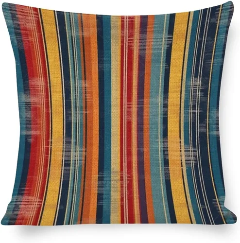 Vista 14 de Funda de cojín de lino con diseño de rayas bohemias, estilo bohemio, mexicano, retro, multicolor, funda de almohada decorativa de tela de lino