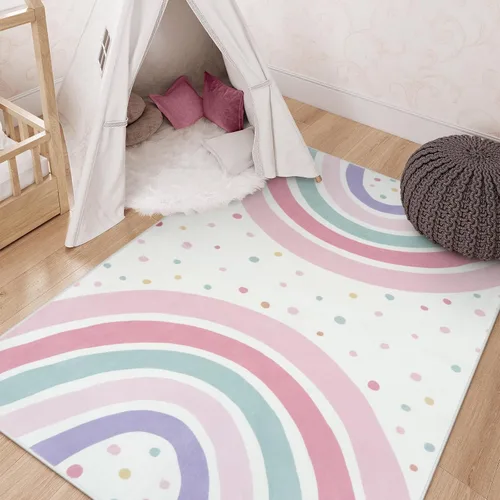 Vista 14 de STARUIA Alfombra lavable de arco iris para guardería de niñas, alfombra pequeña de 3 x 5 pies, alfombras de área coloridas para dormitorio de niños