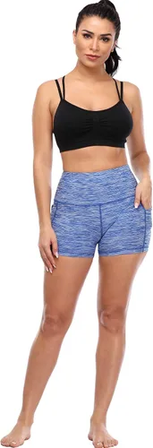 Vista 4 de CADMUS Pantalones cortos deportivos de tiro alto para mujer, para yoga, acondicionamiento físico y correr, con bolsillos profundos