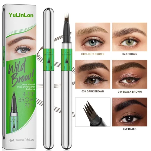 Vista 4 de Pluma líquida para cejas de 4 puntas, punta ultra fina, cejas, forro, barba, cabello (1# marrón claro)