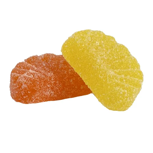 Vista 3 de Gomitas de limón y naranja de media libra – Gomitas con sabor a frutas recubiertas de azúcar, 0.18 oz cada una, aproximadamente 60 piezas por libra