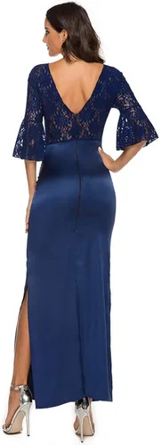 Vista 5 de ENKA Vestido maxi de encaje floral retro para mujer