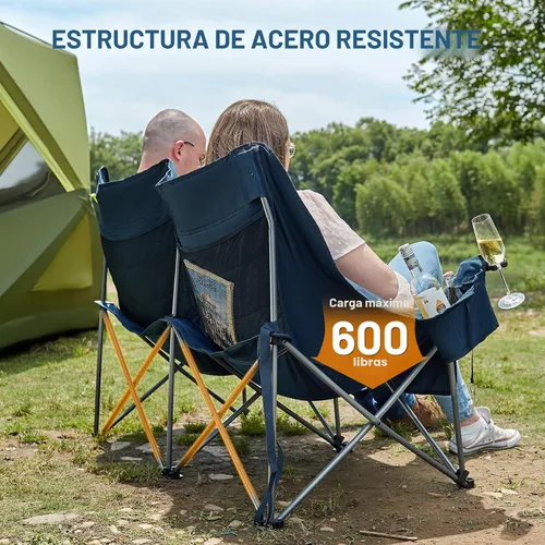 Vista 4 de Timber Ridge Silla de Campamento Doble, Sofá de Campamento Plegable Resistente para Exteriores, Sillas de Camping Tipo Loveseat Perfectas