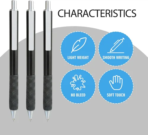 Vista 6 de Bolígrafos de Gel Negros, Paquete de 50 Bolígrafos Negros 0.5mm de Punta Fina, Tinta Negra, Escritura Suave, Bolígrafo de Gel con Clic para Oficina