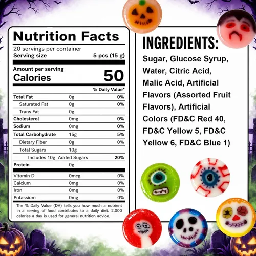 Vista 2 de Paquete de 100 rebanadas de caramelo duro de Halloween, discos de caramelo