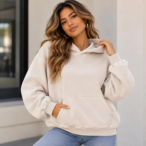 Vista 3 de CHAIRAY Sudaderas con capucha de gran tamaño para mujer, sudaderas con capucha de peso pesado para mujer, sudaderas con capucha vintage con lavado