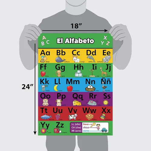 Vista 2 de Cartel gráfico del alfabeto en español, laminado. Abecedario.