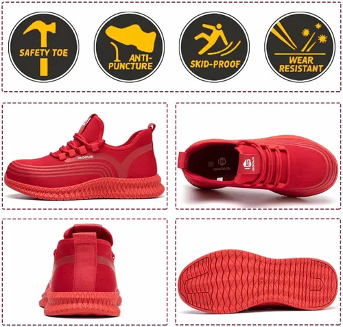 Vista 2 de ISOOUS Zapatos de punta de acero para hombres y mujeres zapatos de trabajo indestructibles zapatos de seguridad ligeros antideslizantes zapatos